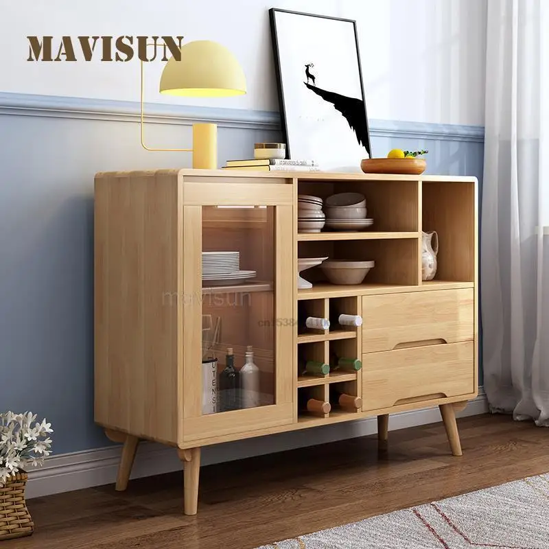 Italian Simple And Modern Wooden Tea Cabinet Classical Living Room Storage Cabinet With Glass Door Minimalist Kitchen Furniture