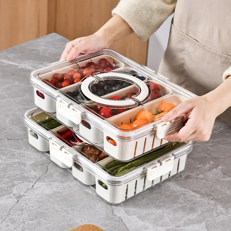 Plateau de service divisé avec couvercle, récipient de stockage des aliments, boîte à collation, récipients de collation à 4/8 compartiments, récipients de stockage de fruits