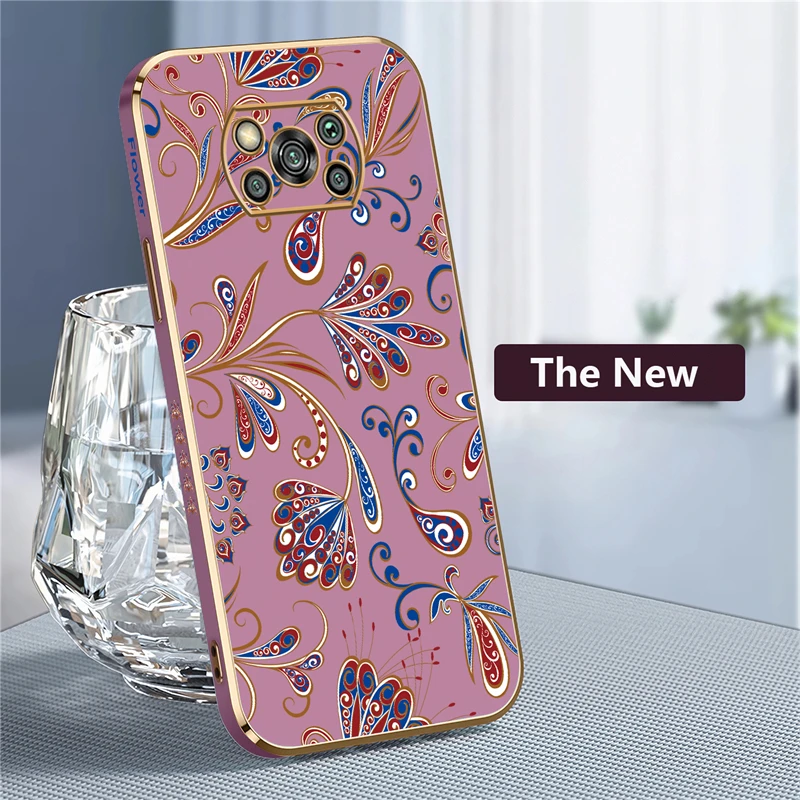 Luxury Plating Silicone Soft Cover with Patterned Floral Design