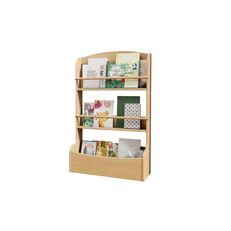 Full solid wood small unit bookshelf, multi-layer bookshelf, children's storage rack, floor to ceiling picture book rack