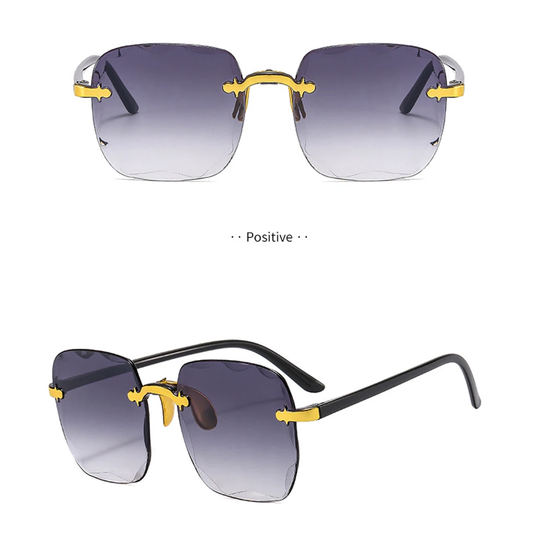 Korean Fashion Large Square Frame Rimless Sunglasses UV400 For Women Modern Gradient Sun Glasses Summer Outdoor Travel_voghion.com