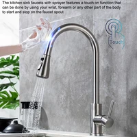 แปรงนิกเกิล Touch บนอ่างล้างจานก๊อกน้ําอุปกรณ์เสริมร้อนเย็นดึงออกอ่างล้างจาน Tap สมาร์ท Touch ก๊อกน้ําห้องครัว 2