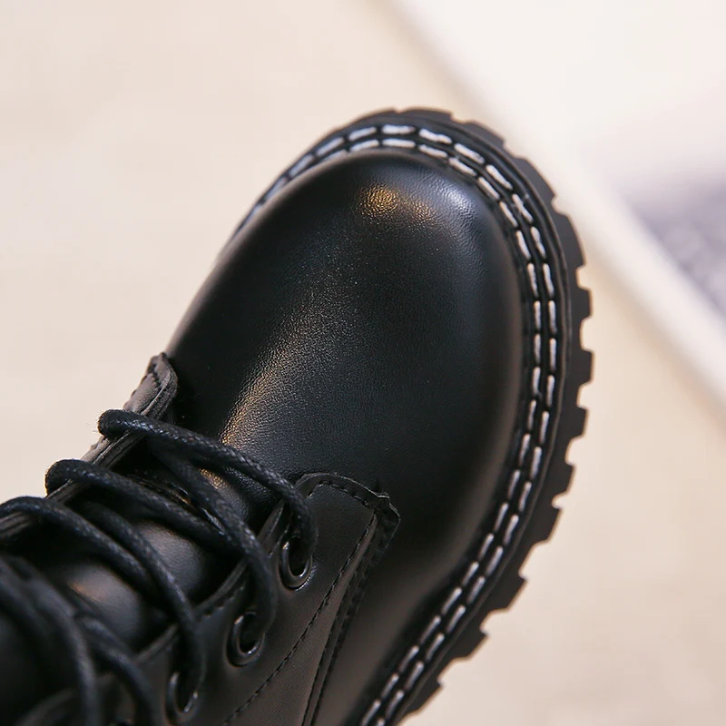 Kids shoes leather shoes children black boots autumn Pu leather fashion kids short boot ankle high 26-37 all-match breathable school boys girls shoes