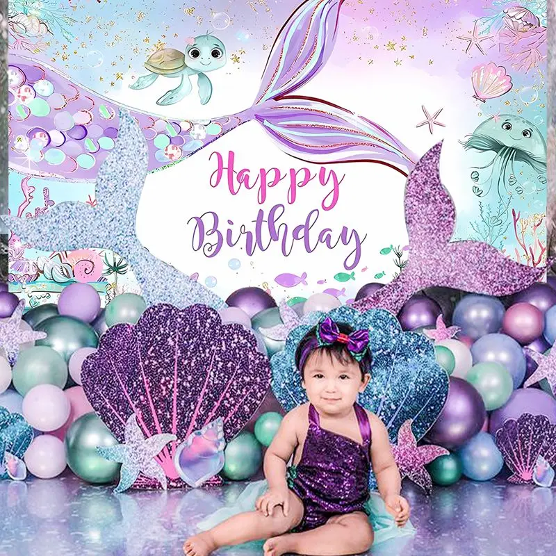 Little Mermaid Theme Party Backdrop Photography Baby Shower Decor Background Photocall Girl Birthday Wedding Backdrops Decor