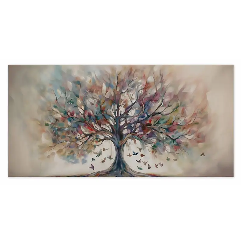 Colorful Tree of Life Decoration Abstract Wall Art Canvas Painting Symbolic Artwork Colorful Tree Decoration Unique Art Gift