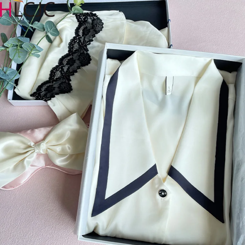 

Шелковая атласная пижама, женские летние кружевные брюки с длинным рукавом, комплект из двух предметов, модный носимый Женский Тонкий Повседневный домашний костюм