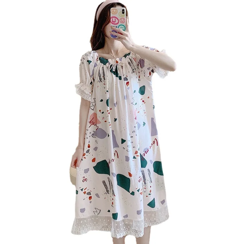 Wide Suspender Nightdress Women Summer Thin Cotton Silk Pajamas Night Gown Sexy Sleepwear