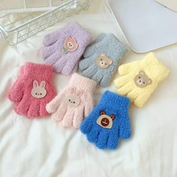 1-3Y Cartoon Children's Gloves for Autumn and Winter Cute Babies Warm Five Finger Plush Solid Color for Children and Infants 2
