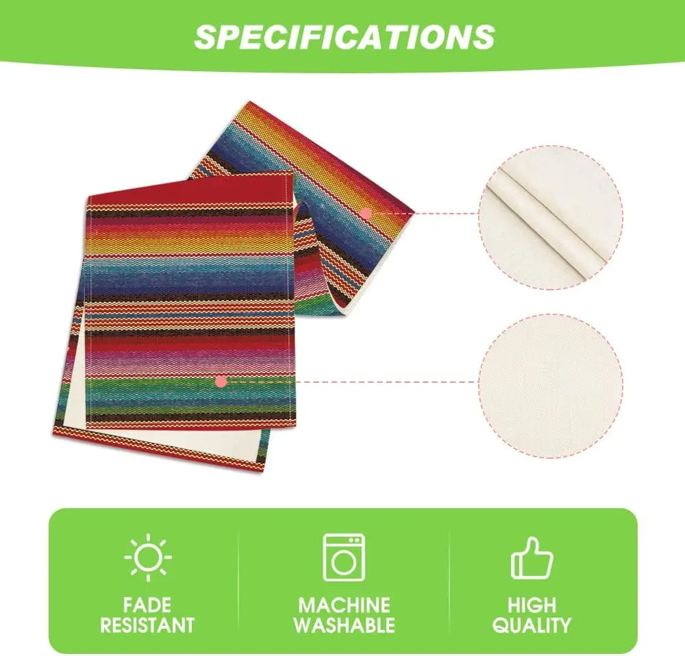 Mexican Colorful Stripes Serape Linen Table Runner Party Decorations Dia De Los Muertos Fiesta Kitchen Table Runner Party Decor 5