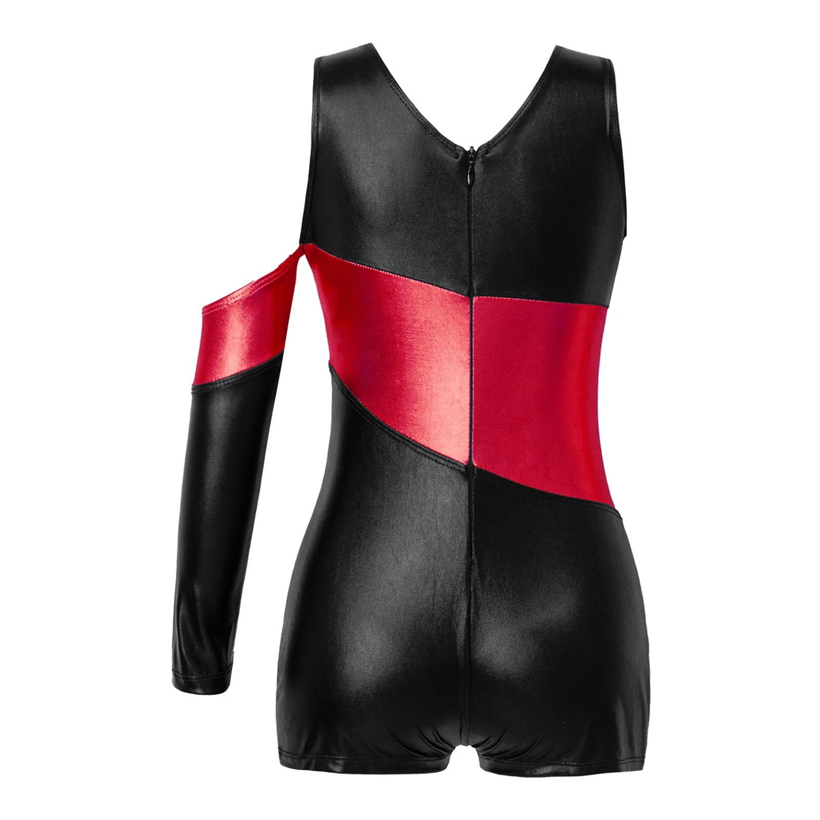 Kids Girls Shiny Metallic Modern Dance Bodysuits Jazz Dance Costumes Colorblock Shorts Jumpsuit Gymnastics Yoga Skating Bodysuit
