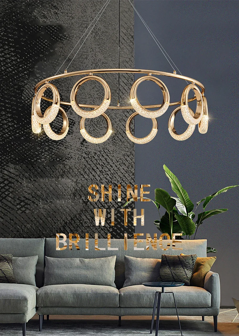 Description Picture 2 of itemPostmodern Light Luxury Golden Living Room Ceiling Lamp Bedroom Bedside Stairwell Designer Earrings Ring Long Chandelier