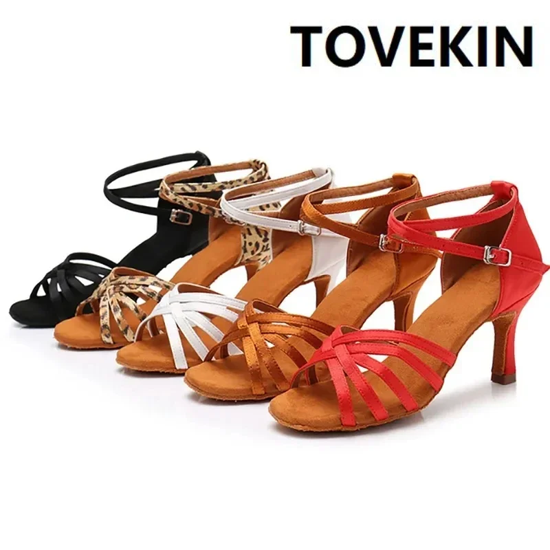 Satin Latin Dance Shoes for Women Professional Node Heel Salsa Tango Ballroom 7cm 5cm dance shoes