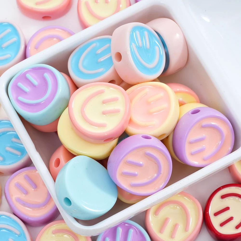 Resin Beads Cartoon Smile Face Flat Back Cabochon Arts Patches Spacer 10pcs for DIY Jewelry Make Hair Accessories Craft
