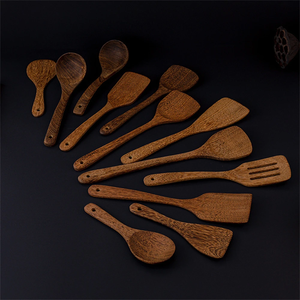 Natural Wood SpatulaTableware Kitchen Long Rice Colander Soup Skimmer Cooking Spoons Scoop Kitchen Reusable Utensils Set