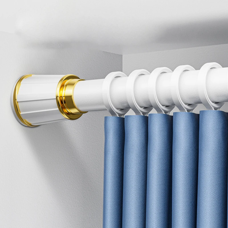 Adjustable Long Curtain Rod Metal Clothes Hanging Pole Shower Rod No Punching Balcony Drying Rack Support Extendable Pole