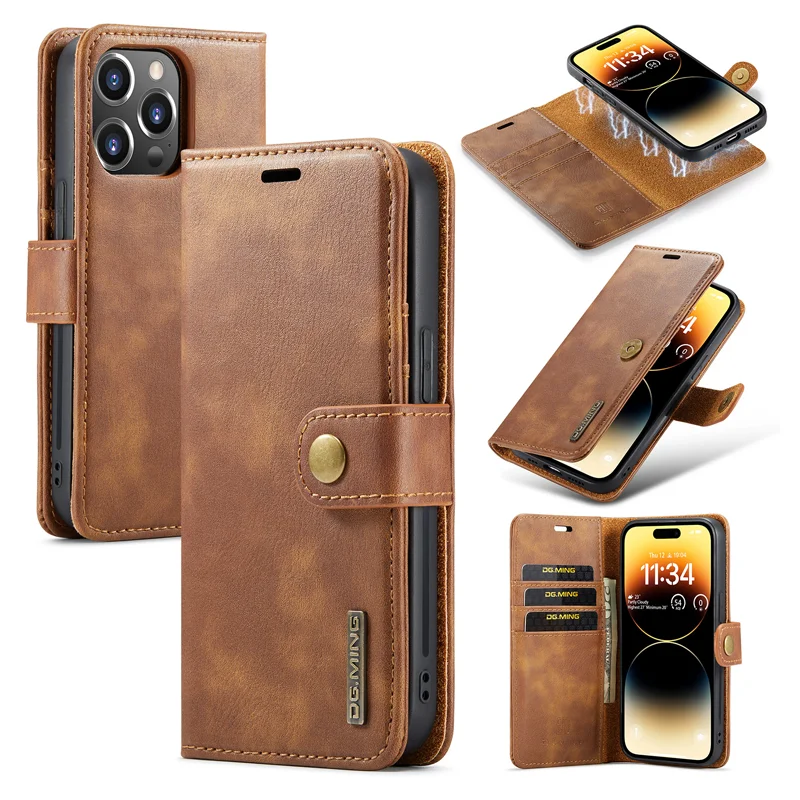 thumbnail image 1 of For iPhone 15 14Pro Max 13 12 11 Pro Max Plus XS X XR Deluxe removable magnetic wallet flip cover cell phone leather case, 1 of 5