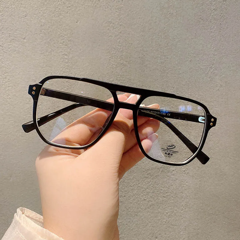 Large Frame Double Girder Clear Lens Glasses Big Simple Myopia Nerd Spectacles Degree -0.5 -1.0 -2.0 -3.0 -4.0 to -6.0 5