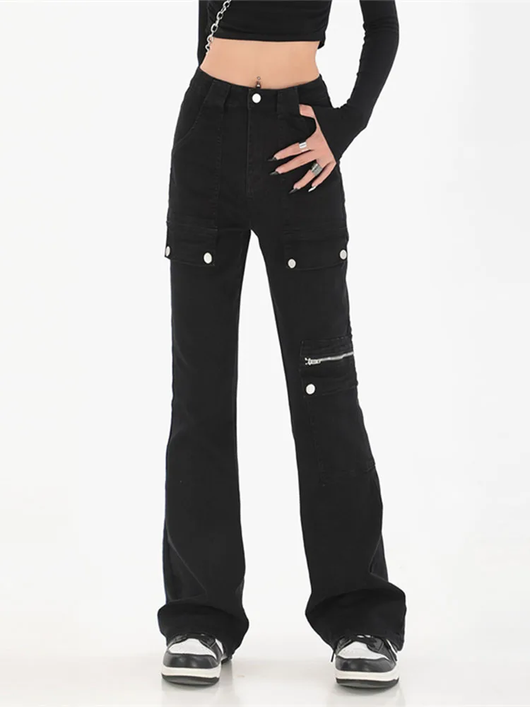 

Women Cargo Trousers Jean High Waist Flare Pants Y2k Stretch Denim Jeans Vintage Streetwear Aesthetic Grunge 2022 Femme Clothing