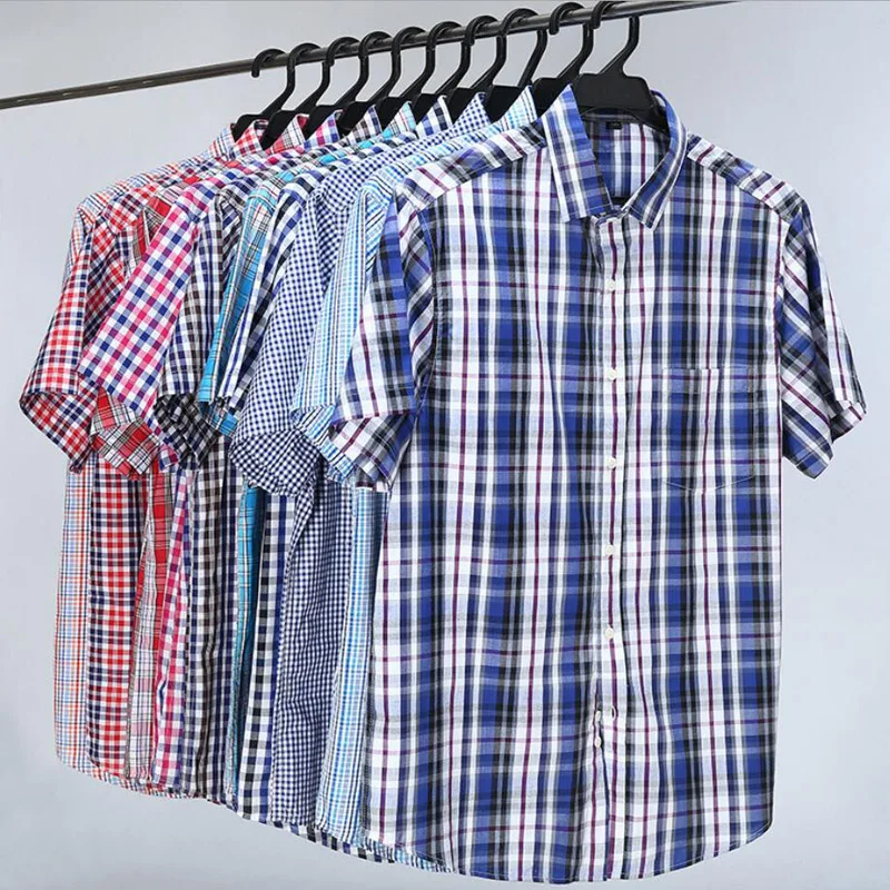 

165KG Cotton 6XL 7XL 8XL 12XL Men Plus Size Shirts Fashion Casual Classic Style Comfortable Plaid Short Sleeve Shirt Male