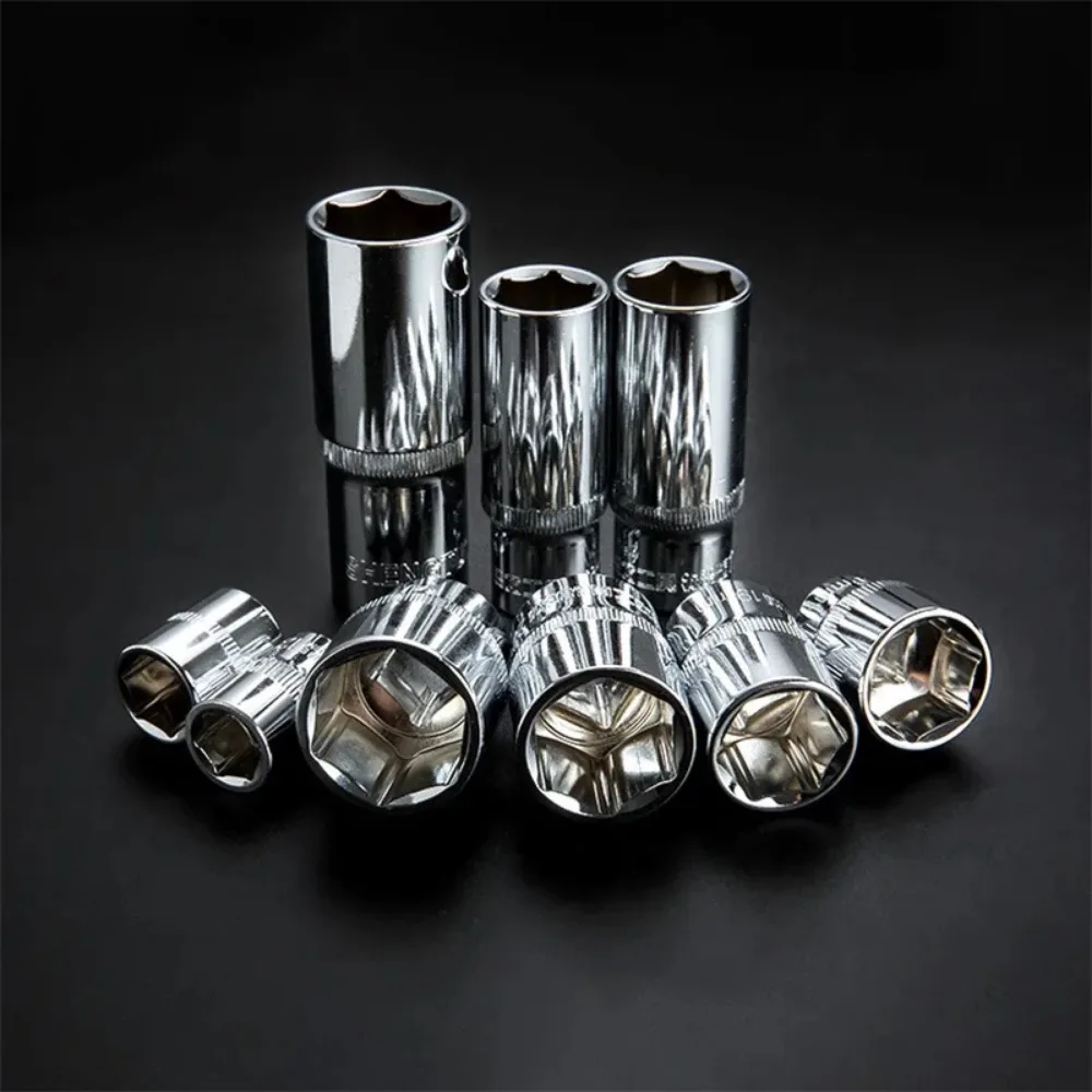 Hex Socket Wrench Head Set For Ratchet 1/4 3/8 1/2 Short Long Socket Deep Nut Driver Sleeve Spanner End Ratchet Tool With Holder 5