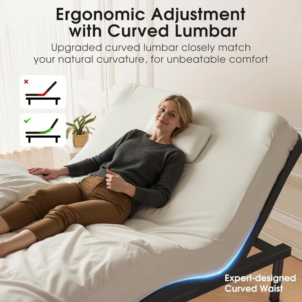 Adjustable Bed Frame Base, Ergonomic Bed with Curved Lumbar Protect Waist&Back-Zero Gravity Massage Bed-Remote with Memory-4 USB 2