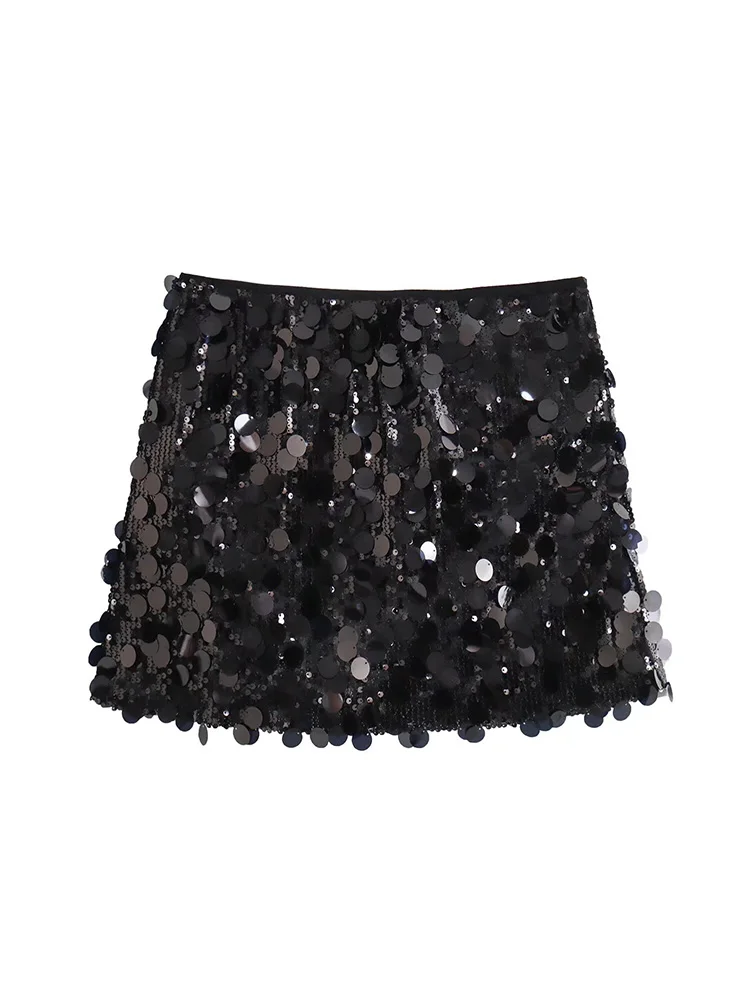 TFMLN 2 Colors Sequin Skirt For Woman Fashion High Waist Mini Skirt Woman Shiny Elegant Casual Short Skirts Women 2025 New