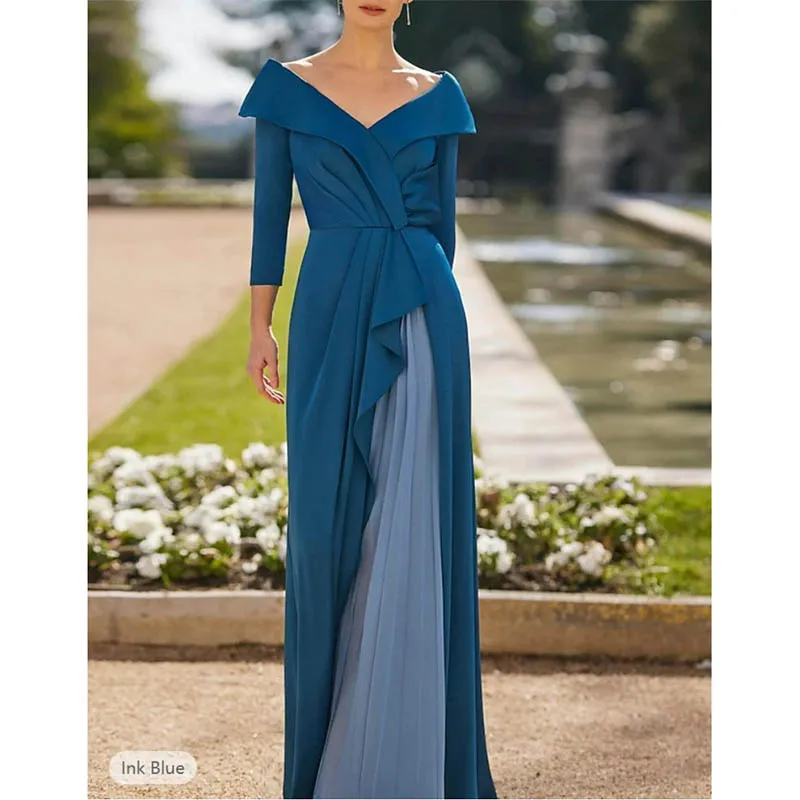 

Chiffon Appliques Mother of Bride Dresses Floor-Length Wedding Guest Gown Party Wear Cape Prom Dress