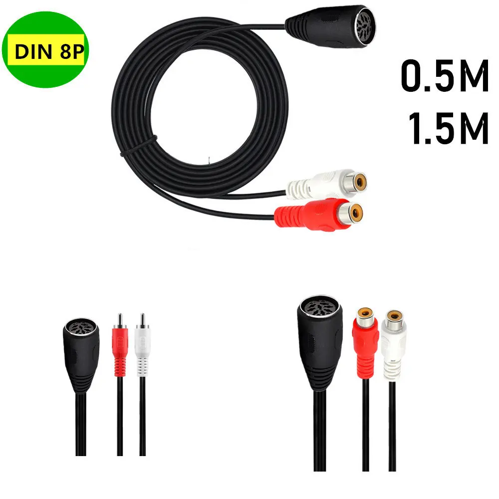 Din 8 Pin to 2RCA Cable 8Pin Female Plug to 2 RCA Female / Female Audio Adapter Cable for