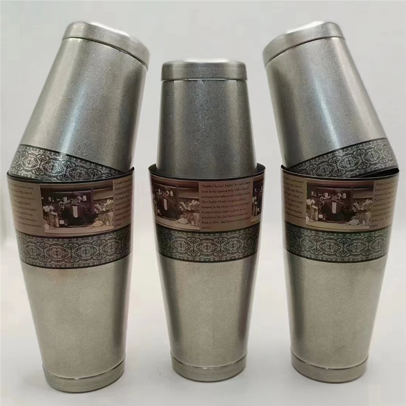 Cocktail Shaker Nostalgic Chaplin Shaker Engraving Stainless Steel Cocktail Boston Bar Shaker Bar Tools