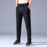 Pantalons pour hommes 2025 été nouveau noir gris mince affaires pantalons décontractés en plein air élastique respirant jambe droite pantalons de survêtement 4