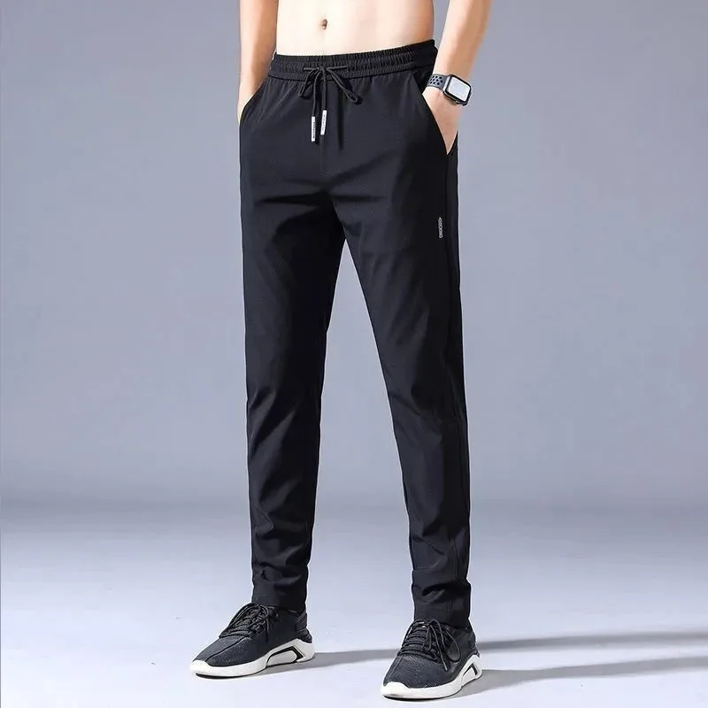 Ice Silk Men's Pants 2023 Summer New Black Gray Thin Business Casual Pants Outdoor Elastic Breathable Straight Leg Sweatpants 3