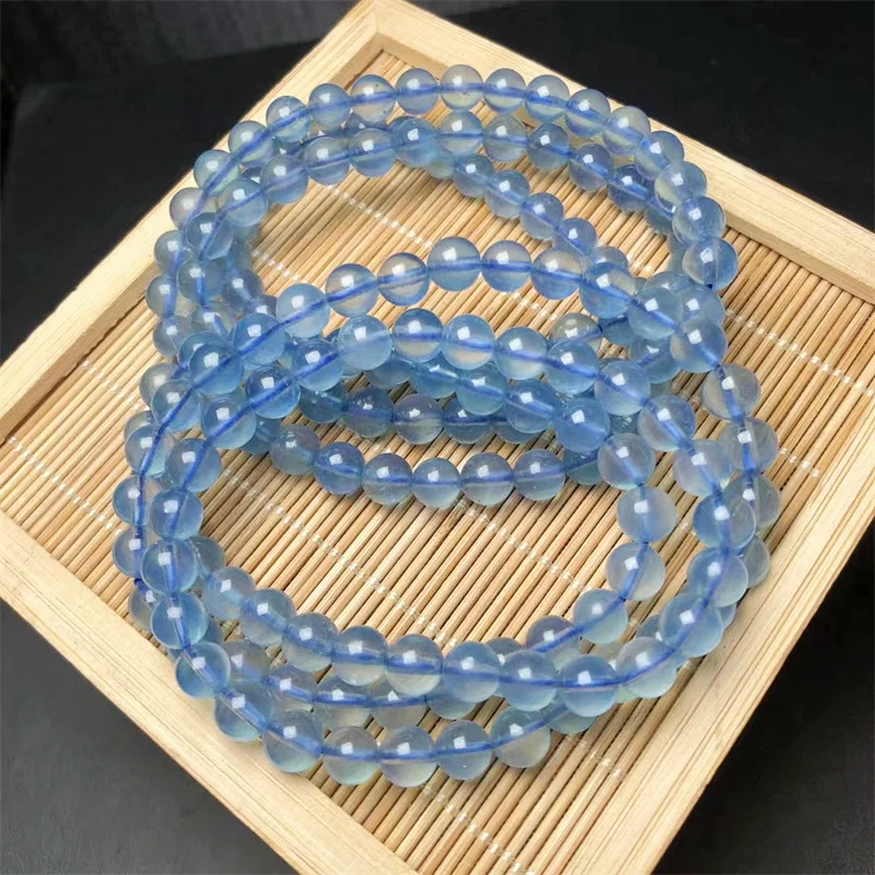 

6MM Natural Aquamarin Beads Bracelet Vintage Charm Round Chain Beads Jewelry For Women Friend Gift 1pcs