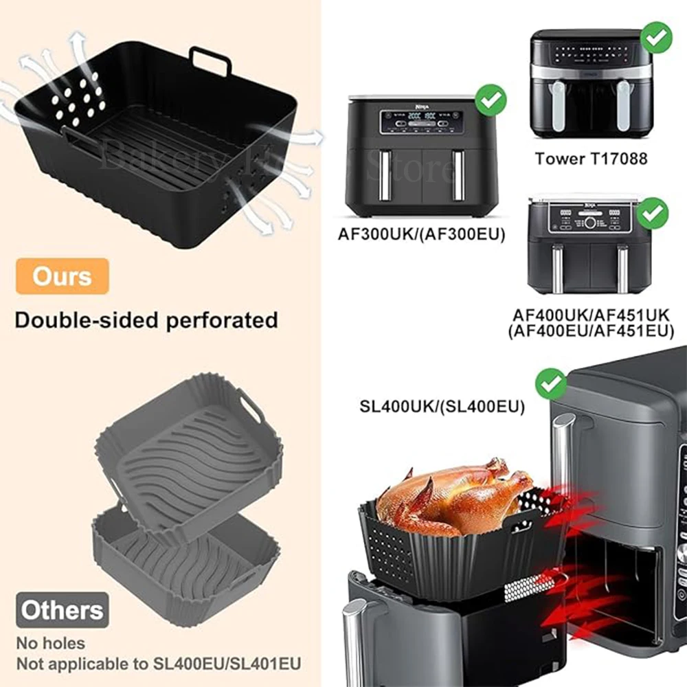 Air Fryer Liners for Ninjia SL400 SL401 Reusable Air Fryer Silicone Pot for Ninja Double Stack XL Baking Accessories air fryer liners air fryer accessories air fryer silicone tray