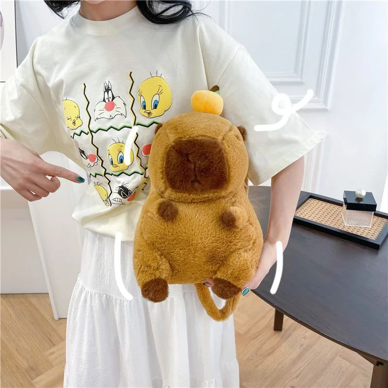 Kawaii Fashion Plushie Doll Fur Bag Capybara Plush Backpack Children's Bag Shoulder Bag Mini Knapsack Bags Gifts For Girlfriend
