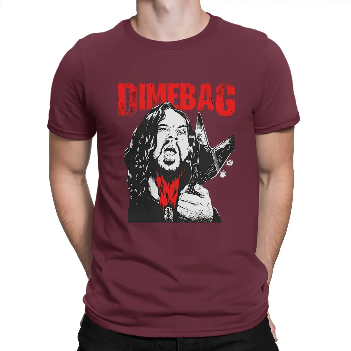 thumbnail image 1 of Camiseta de hombre con diseño de guitarra rock, de algodón puro, de manga corta, de Dimebag Darrell, con cuello redondo., 1 of 7