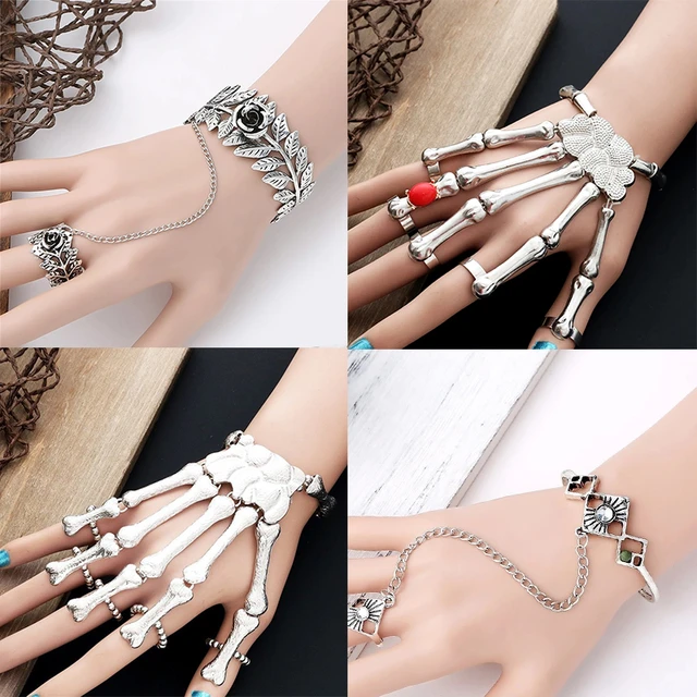 Amazon.com: Sither Metal Skeleton Bracelet Halloween Accessories Ghost Claw  Gothic Finger Wristband Skull Fingers on Party (Silver): Clothing, Shoes &  Jewelry