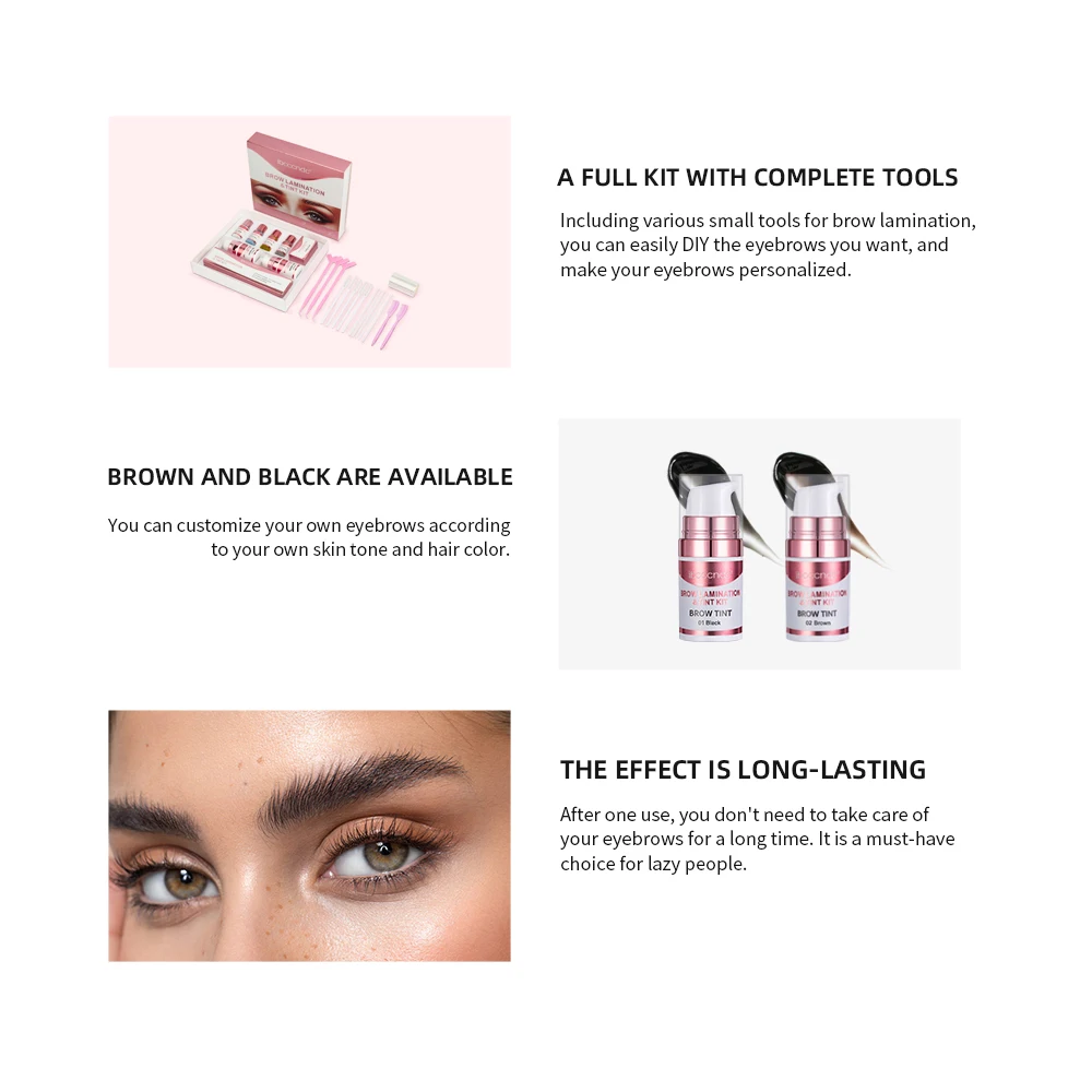 Eyebrow Lamination&Tint Kit Complete Tools Easy Applying Long-lasting DIY Eyebrows Perming& Tinting Kit Brow Lifting Styling Set
