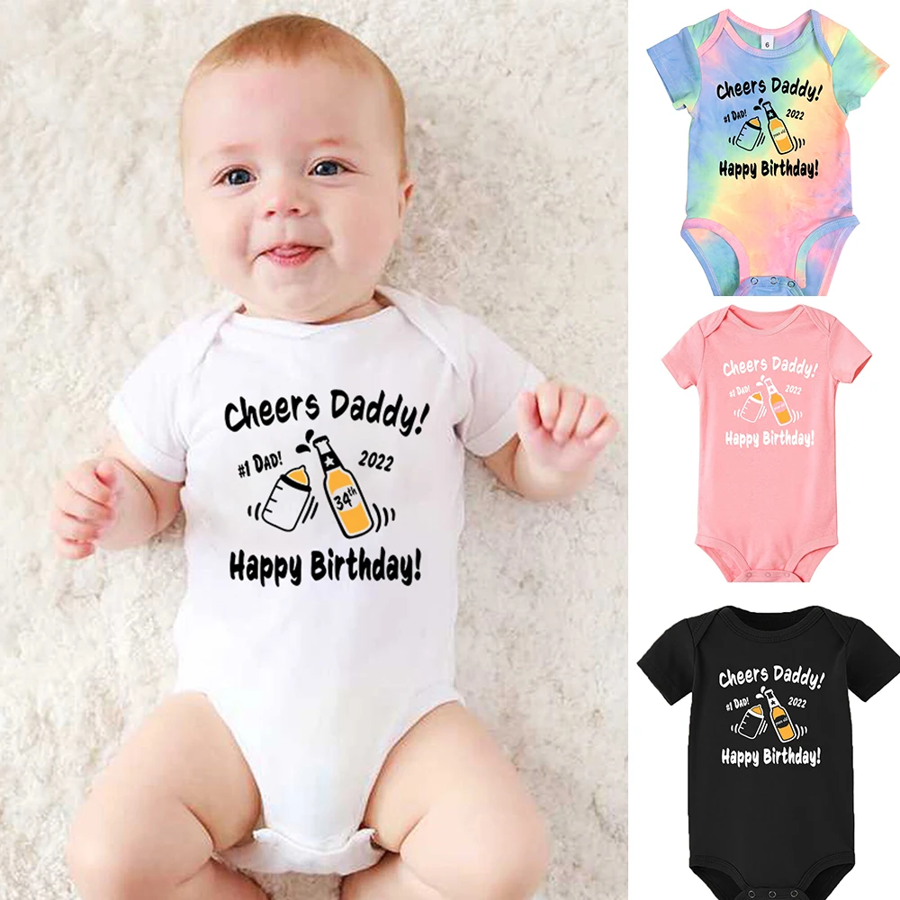 Cheers Daddy Happy Birthday Personalized Baby Bodysuits Boys Girls Customized Romper Kids Toddler Tops Uncle Grandpa Father Gift | Детская