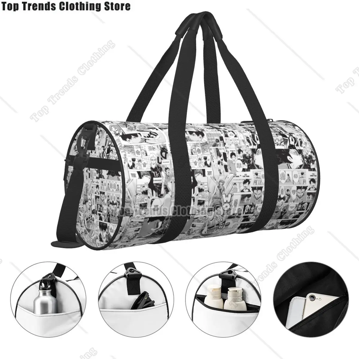 Anime Boy Sports Bags Art Japan Travel Gym Bag with Shoes Vintage Handbags Couple Printed Waterproof Fitness Bag