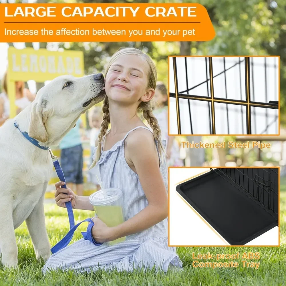 48 Inch Dog Crate Dog Cage for Large Dogs Folding Mental Wire Kennel Outdoor and Indoor with Double-Door Divider Panel