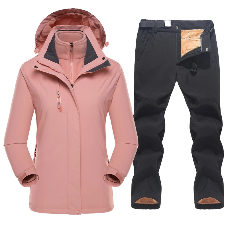 

Ski Suit Women Winter Waterproof 3 in 1 Warm Fleece Jackets Female Outdoor Camping Trekking Pants Skiing Snowboard Snow Suits