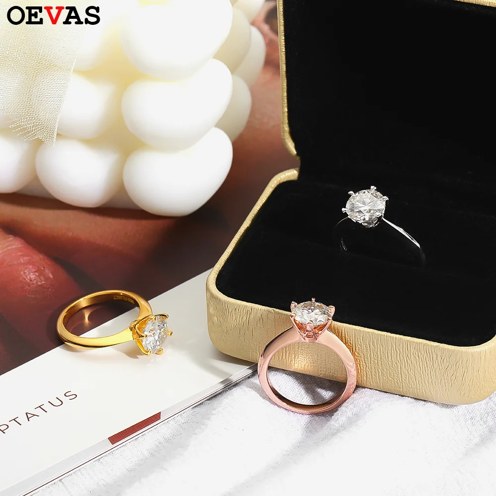 Women 0.5-3 Carat Moissanite Rings 18K White Gold Color 925 Sterling Silver Wedding Jewelry Gifts