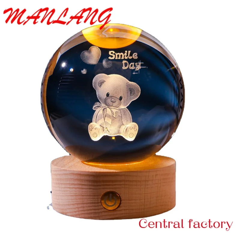 

Custom Hot Sale Crystal Astronaut Planet Globe 3D Laser Engraved Solar System Ball Bedside LED Light Kid Gift Night Light