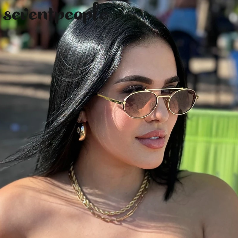 Small Oval Metal Frame Steampunk Sunglasses For Women 2025 Luxury Brand Vintage Double Beam Shades Classic Round Punk Eyewear Best Sellers In Accessories