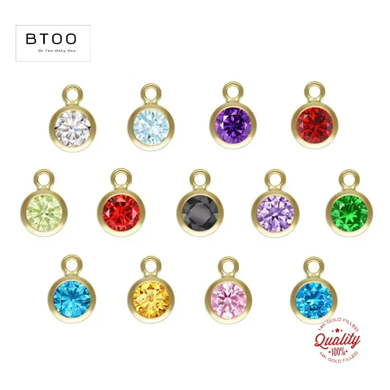 14K Gold gefüllter Geburtsstein Lünette Tropfen Charm 4MM Anhänger AAA Zirkon Charm für Halskette Ohrring DIY Schmuckzubehör Zubehör – Detail 11