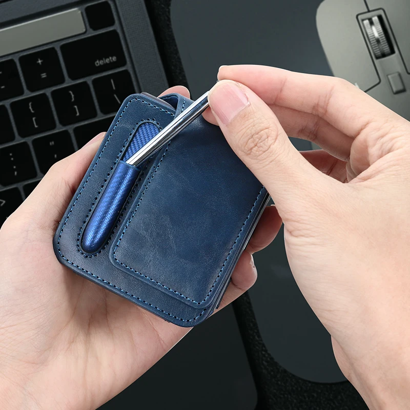 PU Leather Flip Mobile Phone Waist Bag with Pen Holder, Magnetic Closure, Blue