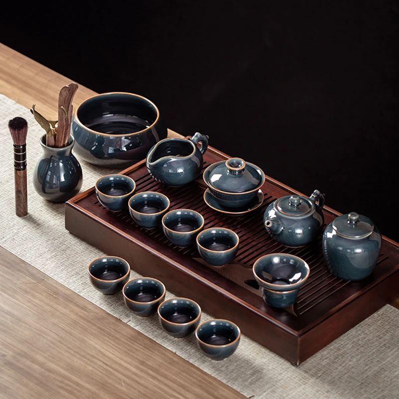 

Китайский керамический чайный набор, полный деревянный поднос, роскошные фарфоровые чайные наборы Гонг-фу, посуда для напитков, кружки, кухонные аксессуары