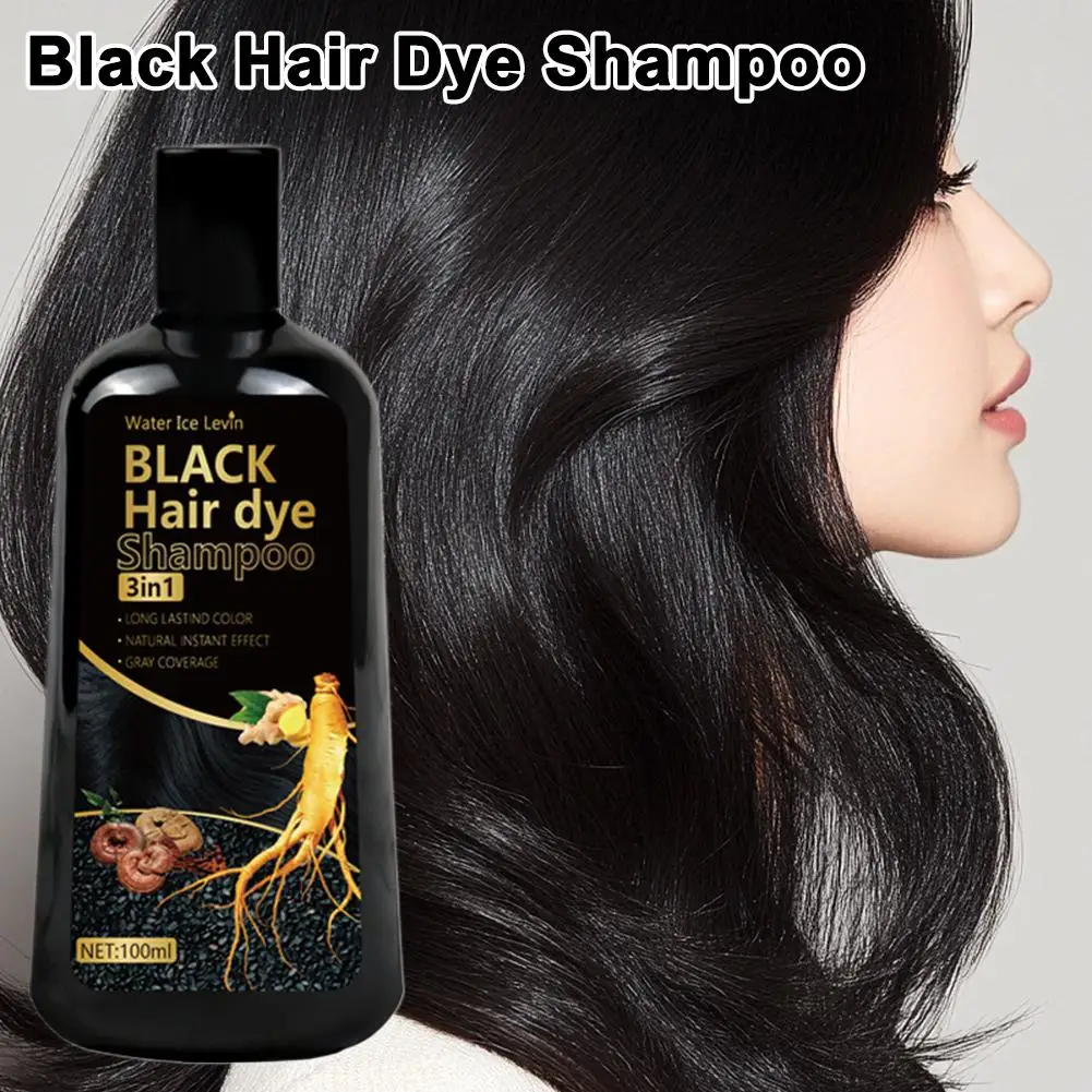 Black Hair Dye Shampoo 3in1 with Ginger & Biotin - Long Lasting Color & Gray Coverage for Vibrant Hair R3Z8