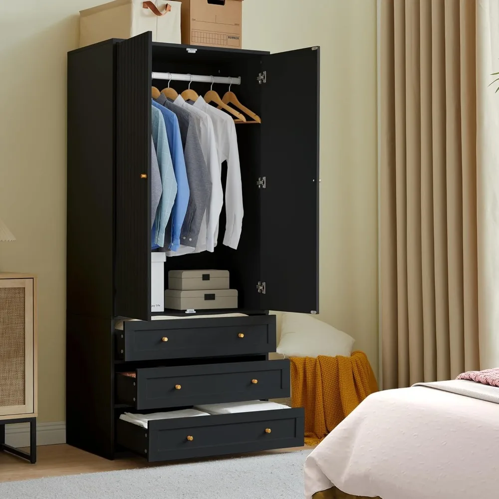 Wardrobe Closet Armoire, 71 "Wardrobe Armoire Wooden Closet with 4 Doors, 6 Drawers Household Freestanding Wooden Closet Storage 3