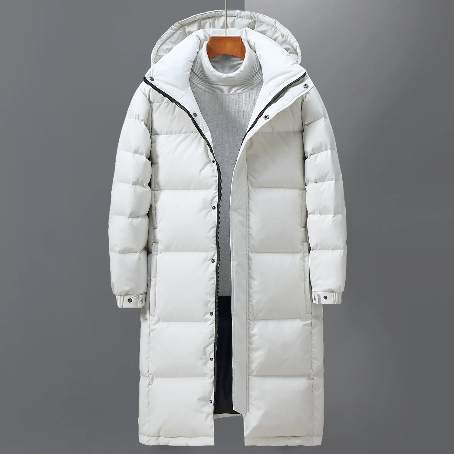 Men Women Winter Long Down Coat New White Duck DownThick(Winter) Keep Warm Fashion Hooded Korean Casual Lovers Coat Down Jacket